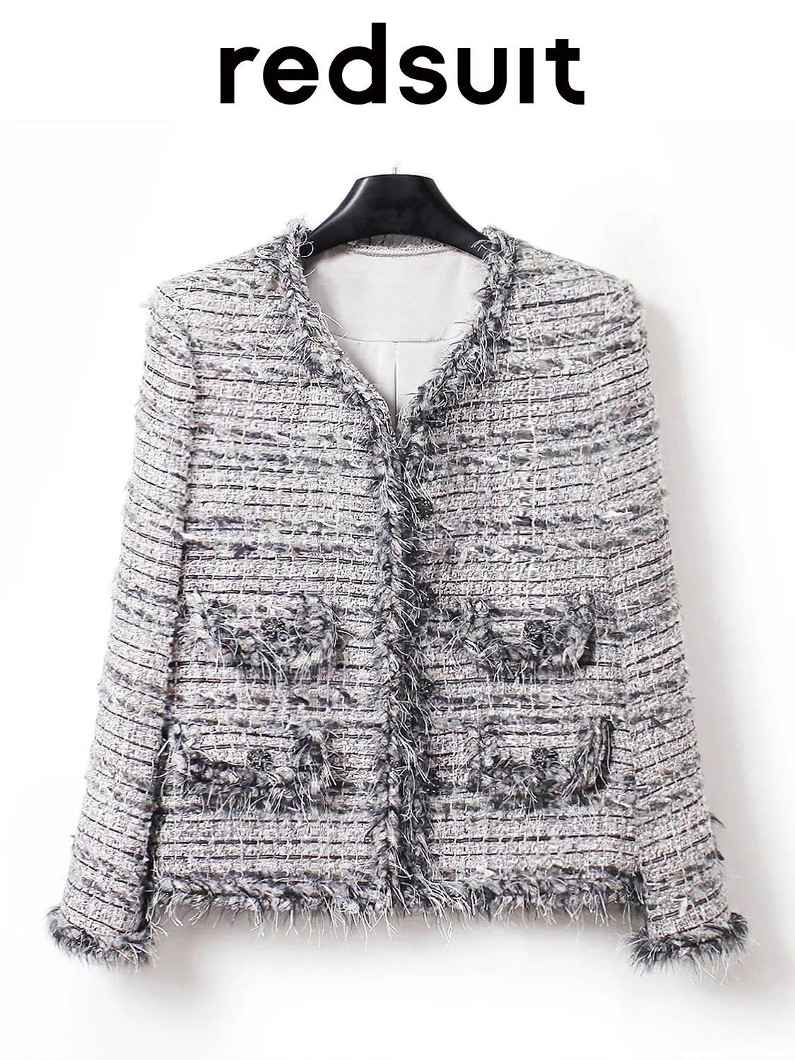 New Elegant high-end four bag lid coarse woolen coat,  top Custom size
