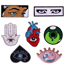 Eye Brooch Eyes Enamel Pin Hamsa Hand Anatomical Heart Sad Soul tears Great Wave Eva-01 Green Eyeball