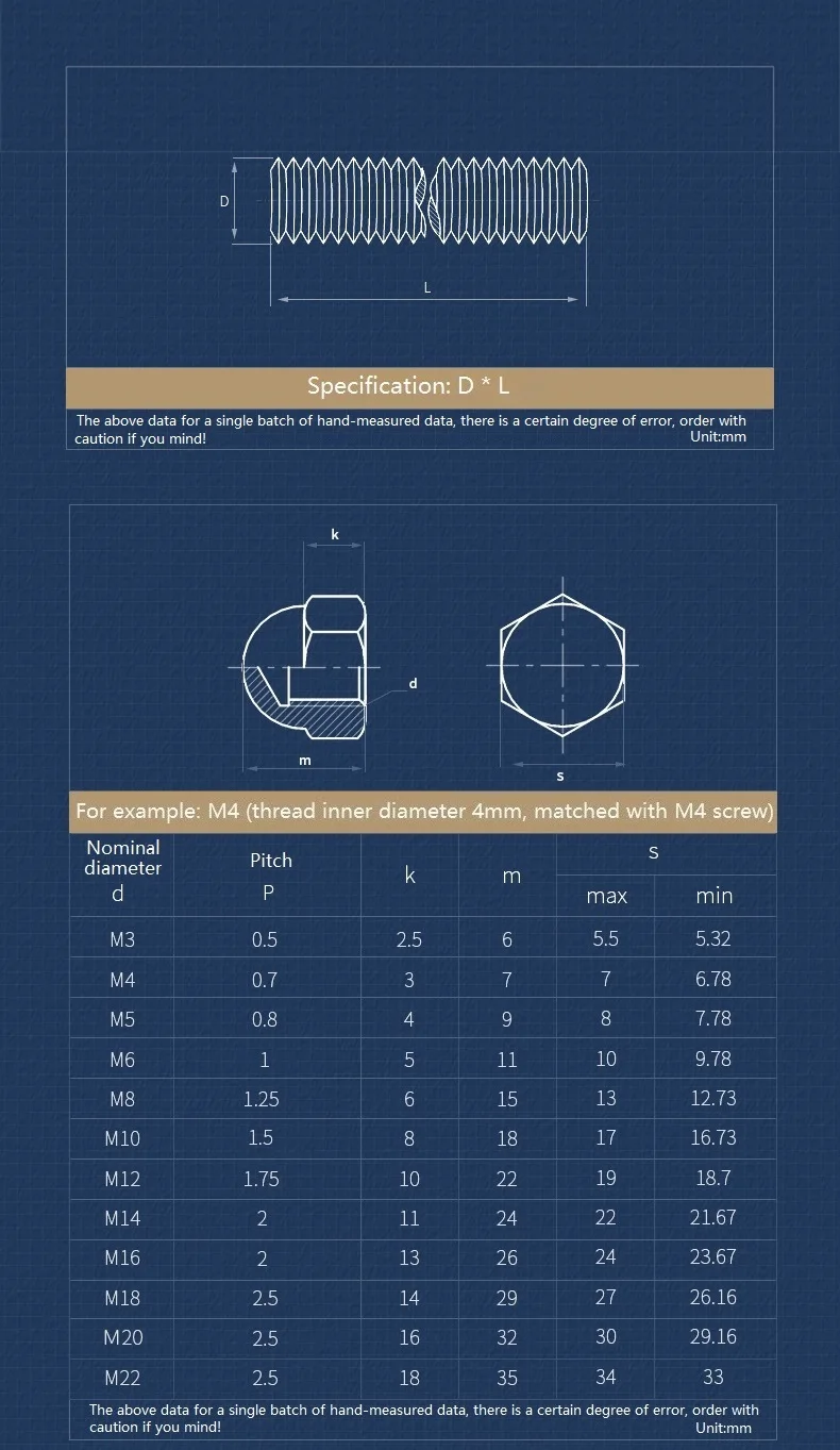 304 A2 Stainless Steel Full Threaded Rod Bar Studding Thread and Dome Nuts Combination Set M3 M4 M5 M6 M8