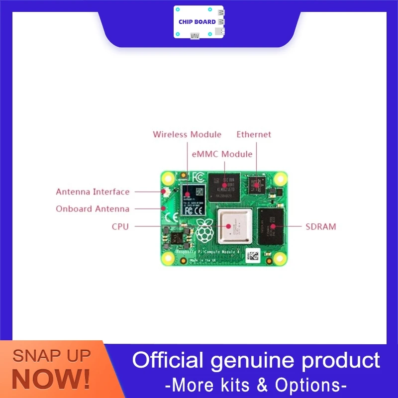 Raspberry Pi CM4 Pack, Radio and eMMC Onboard, CM4104000 CM4104008 CM4104016 CM4104032 CM4004000 Options