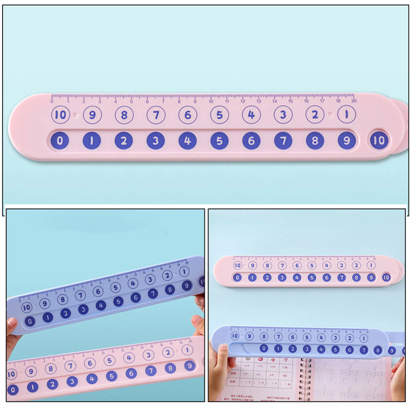 2 stuks educatieve wiskundeliniaal interactief leermiddel voor kleuters rekenkundige praktijk dubbelzijdige wiskundevaardigheden