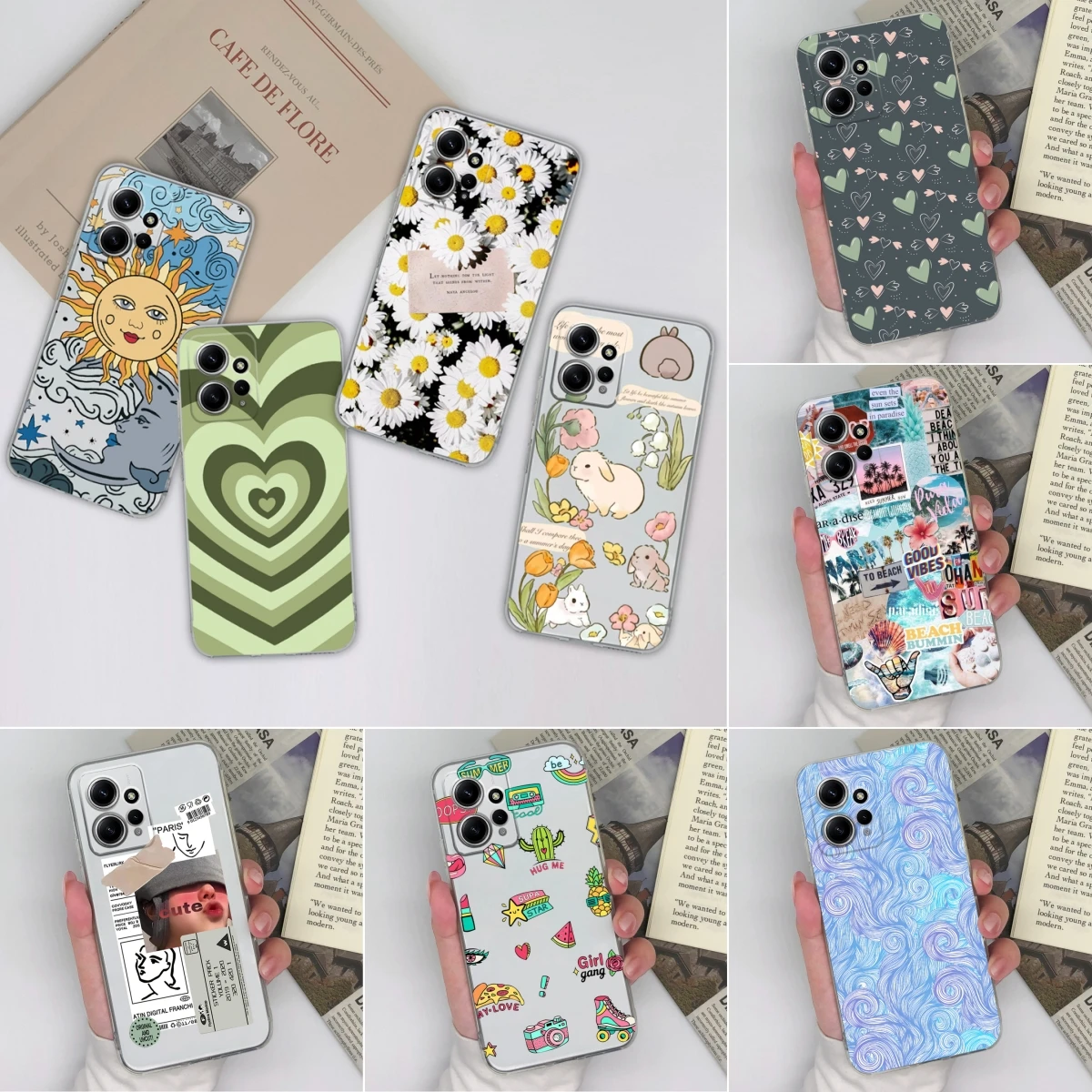 Transparent Case For Xiaomi Redmi Note 12 12 Pro 5G Beautiful Daisy Silicone Soft TPU Coque Non Slip Cover For 12 12Pro Funda