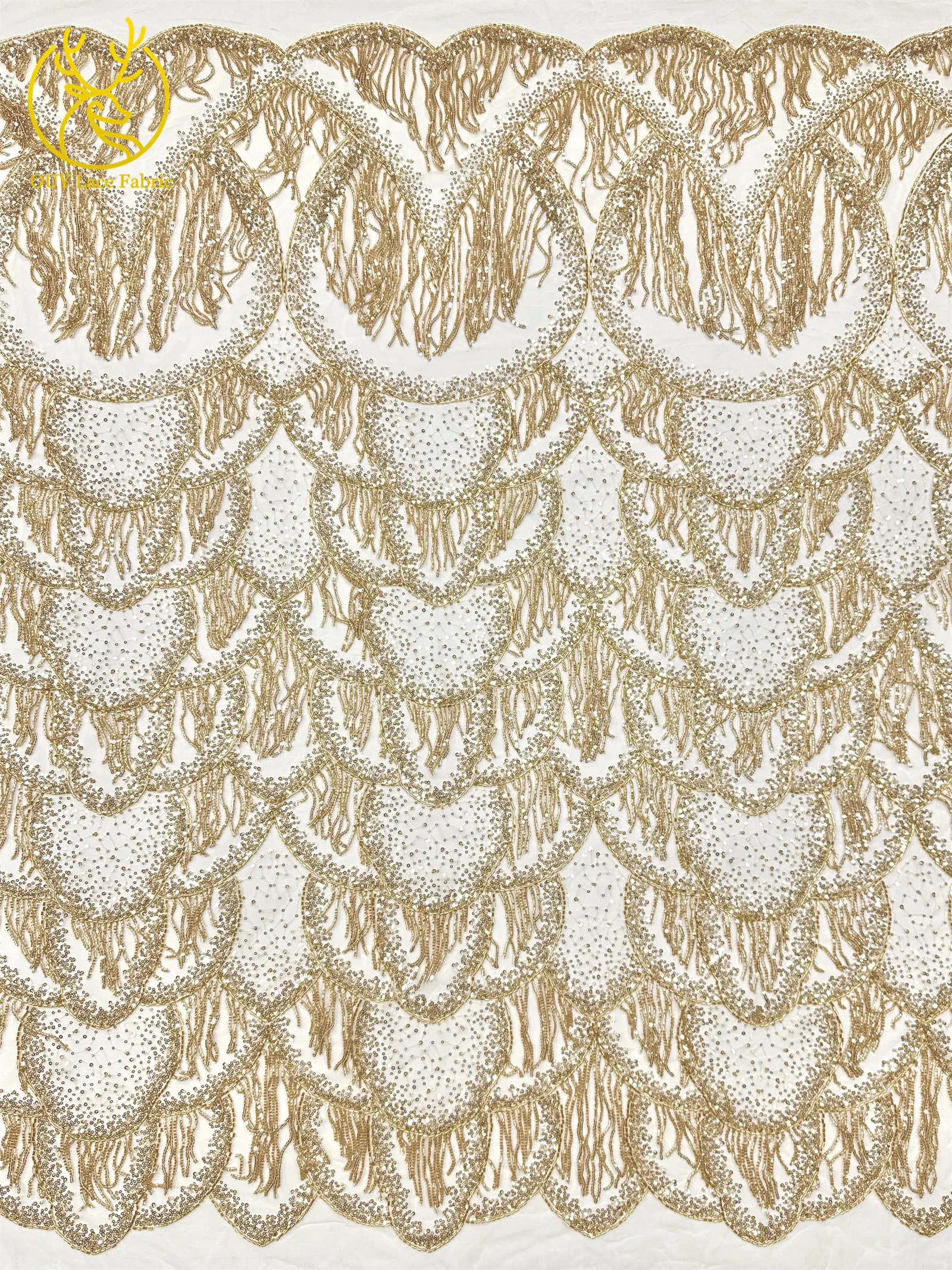 Goldene Luxus 3D Perlen-Spitze Nigerianischer Tüll-Netzstoff 2026 Hochwertige Afrikanische Spitze für Abendkleider und Hochzeitskleider zum Nähen – Detail 8