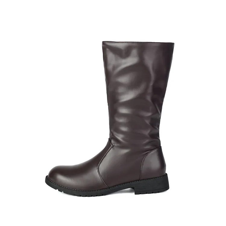 Men's Knight Boot with Belt Buckle High Top Autumn Winter Fashion Casual round Toe Anti-Slip Rubber Outsole Leather Lined