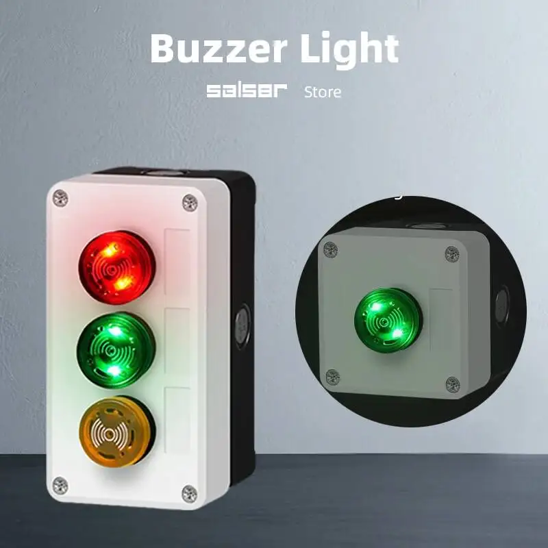 Alarm Flashing Buzzer LED Intermittent Sound Signal Light AC/DC Universal 24V 220V Red Green Yellow 2P Knob Switch