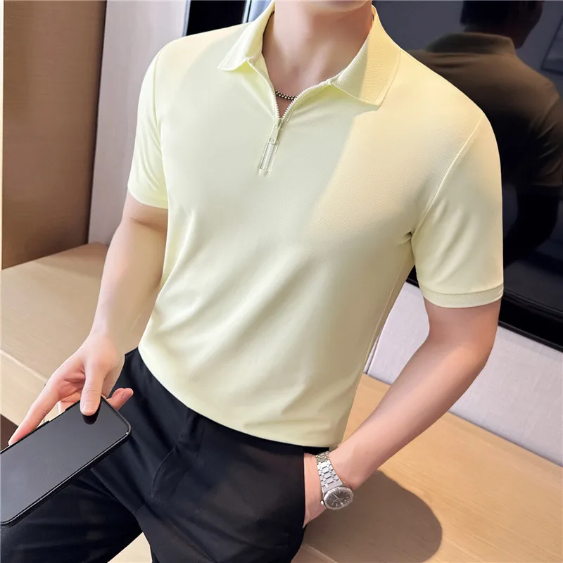 

Summer Quick Drying Polo Shirt Men Short Sleeve Slim Fit Casual T-shirts Solid Color Business Office Social Sunscreen T-shirt