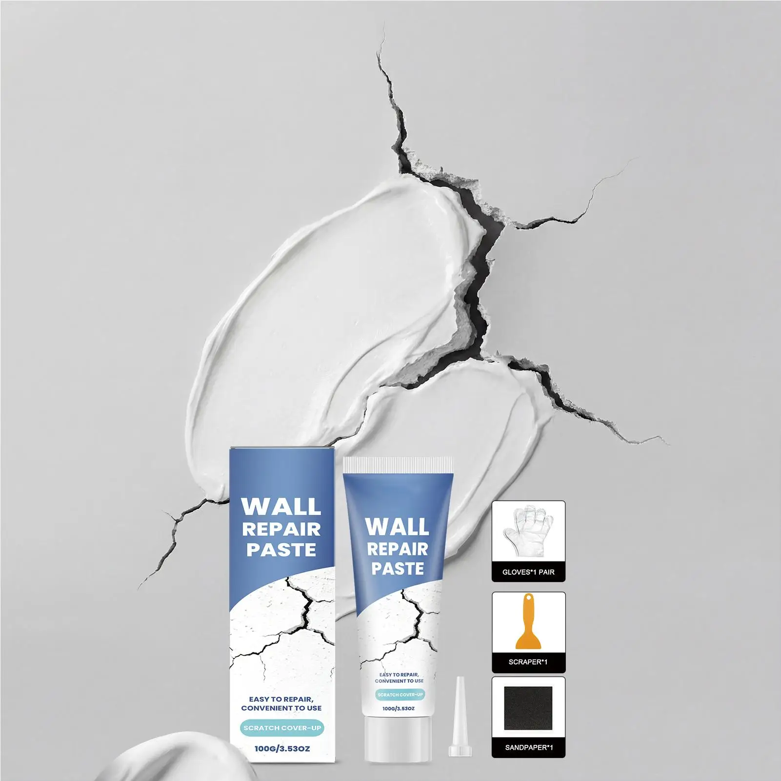 Drywall Repair Kit with Scraper Wall Hole Crack Filling Paste Quick-Drying Mending Agent Mold Resistant Home Restoration Tool