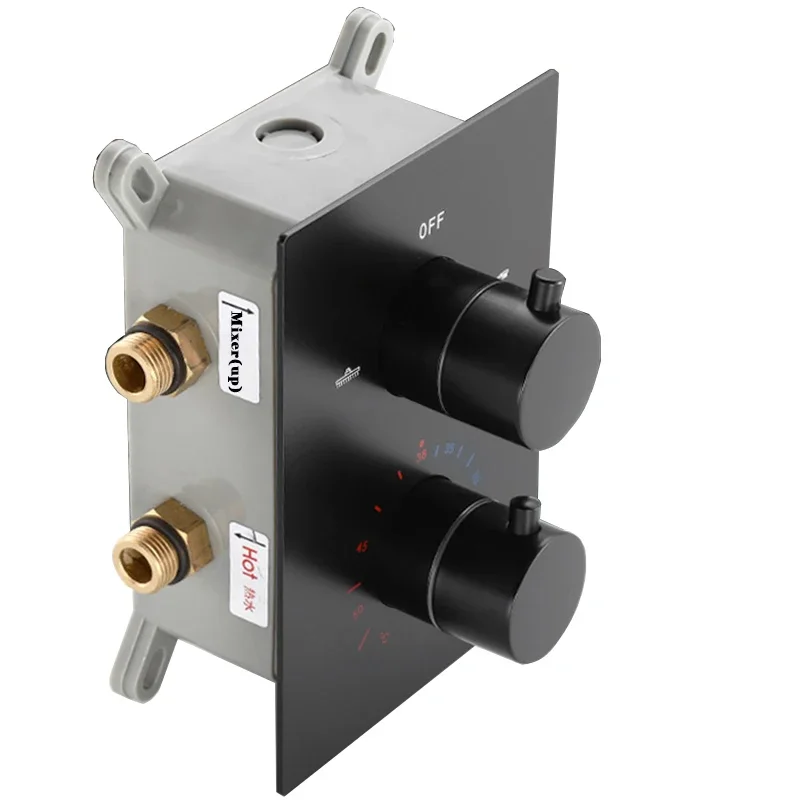 LANGYO Matte Black Thermostatic Shower Faucet Mixing Valve 2 or 3 Ways Concealed Easy-mount Box Brass Concealed Valve Wall Mount