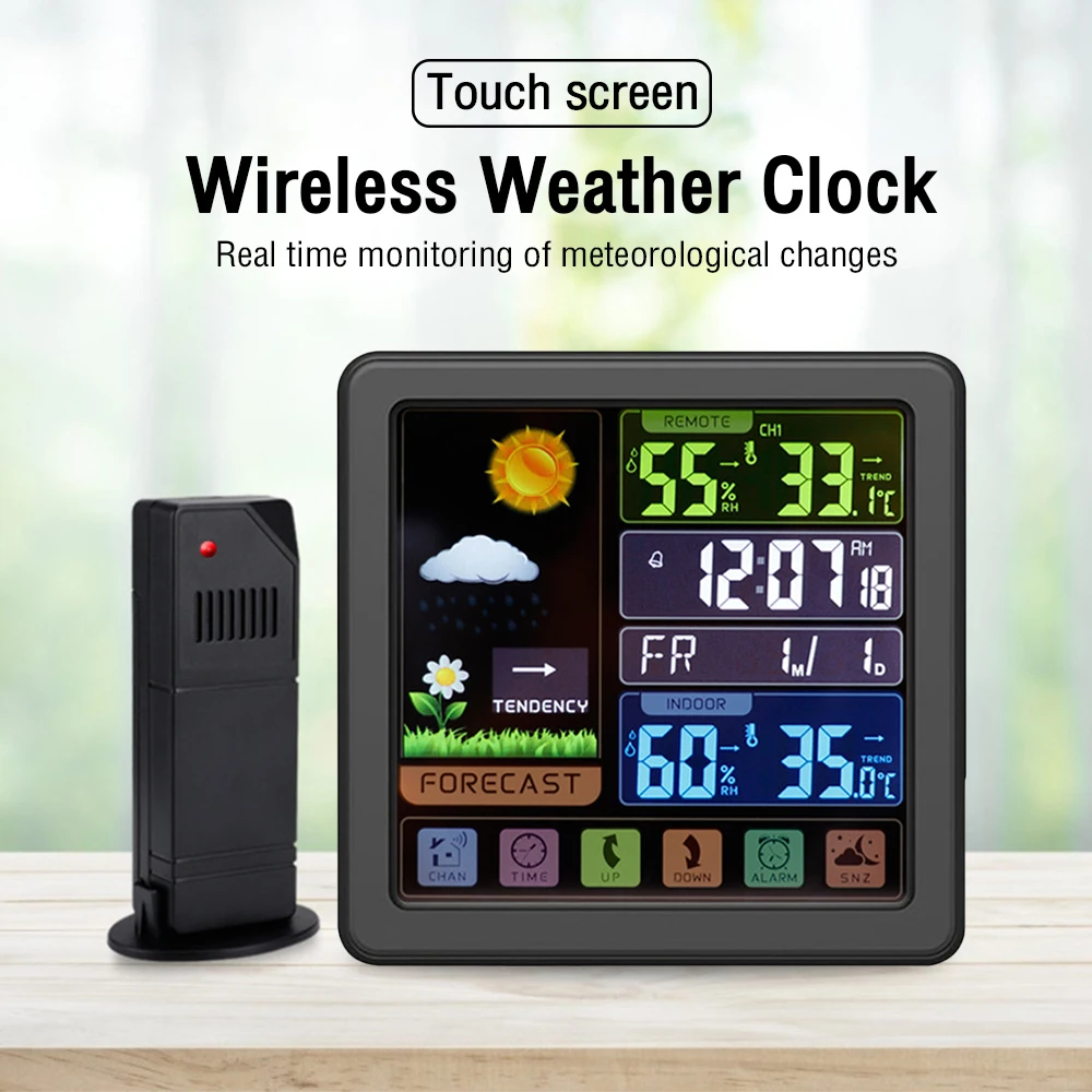 Weather Station Wireless Indoor Outdoor Thermometer Digital Temperature Hygrometer Multi-function Touch Key Wireless Weather