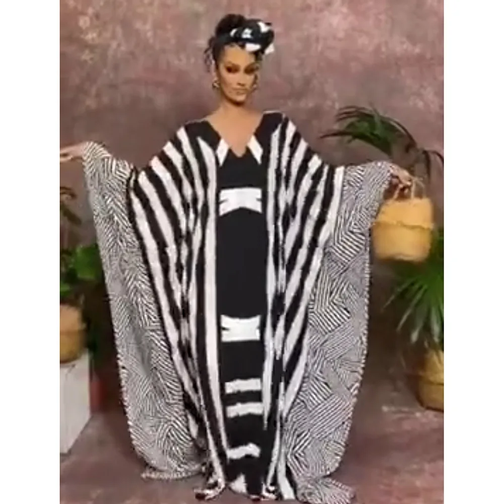 African Dresses for Women Summer Sexy African Women V-neck Polyester Plus Size Long Dress African Clothes Woman Dress