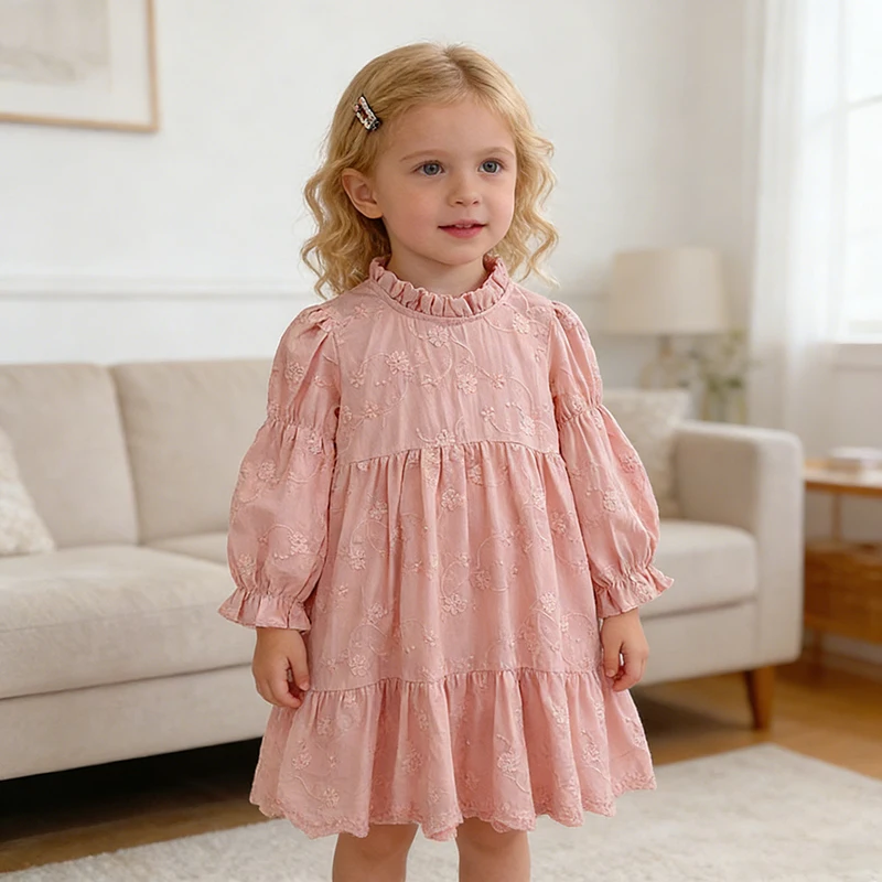 2026 neue Frühjahr Mädchen Party Baumwolle Druck Kleid Kinder Prinzessin Kleid 2-6Yrs Stickerei Umarmung Lange Ärmeln Kleid Baby Mädchen kleid
