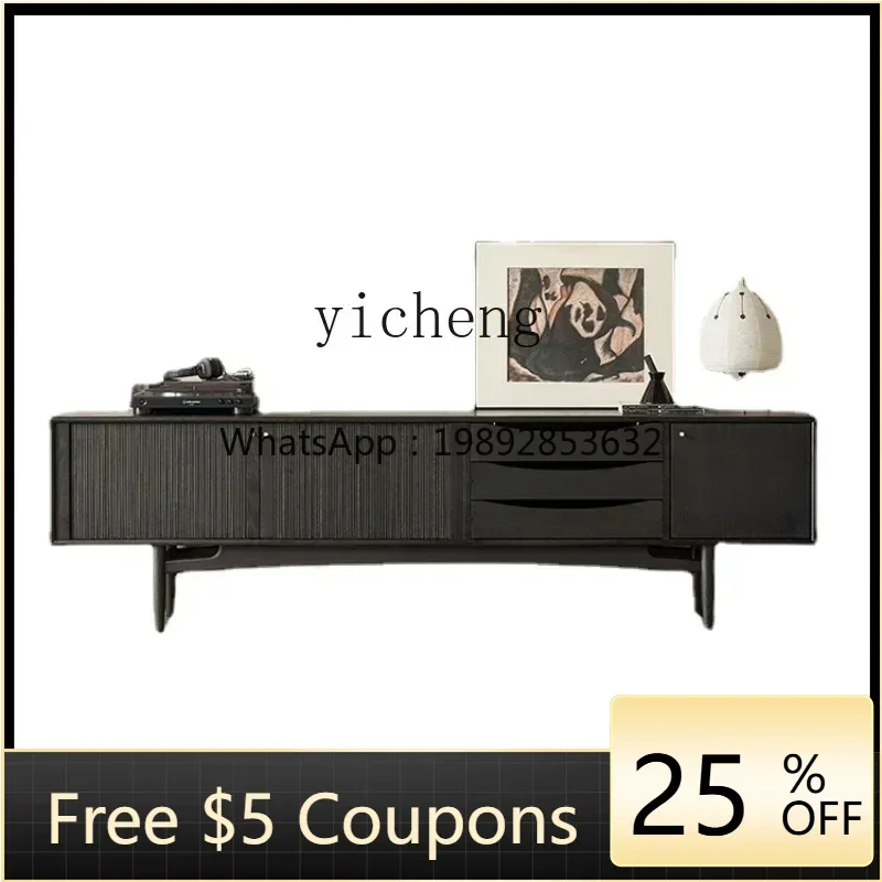 TV Cabinet Nordic High-End Elegant Solid Wood Black Retro Living Room Home