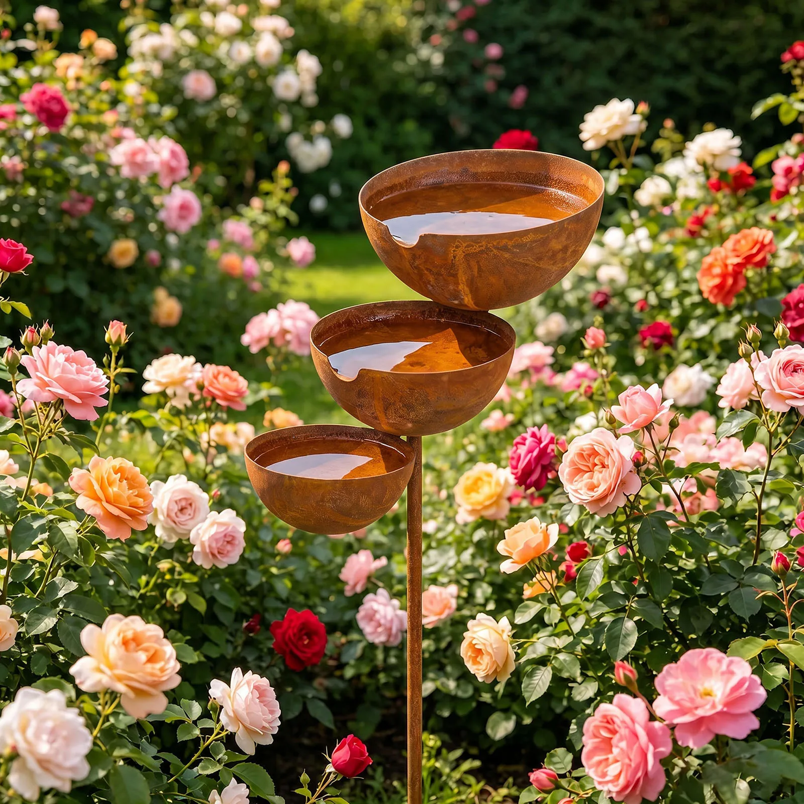 3-Layer Rain Catcher Bird Bath with Metal Stake Bird Water Feeding Bowl Bird Bath and Feeder for Outdoors Garden Yard Decoration