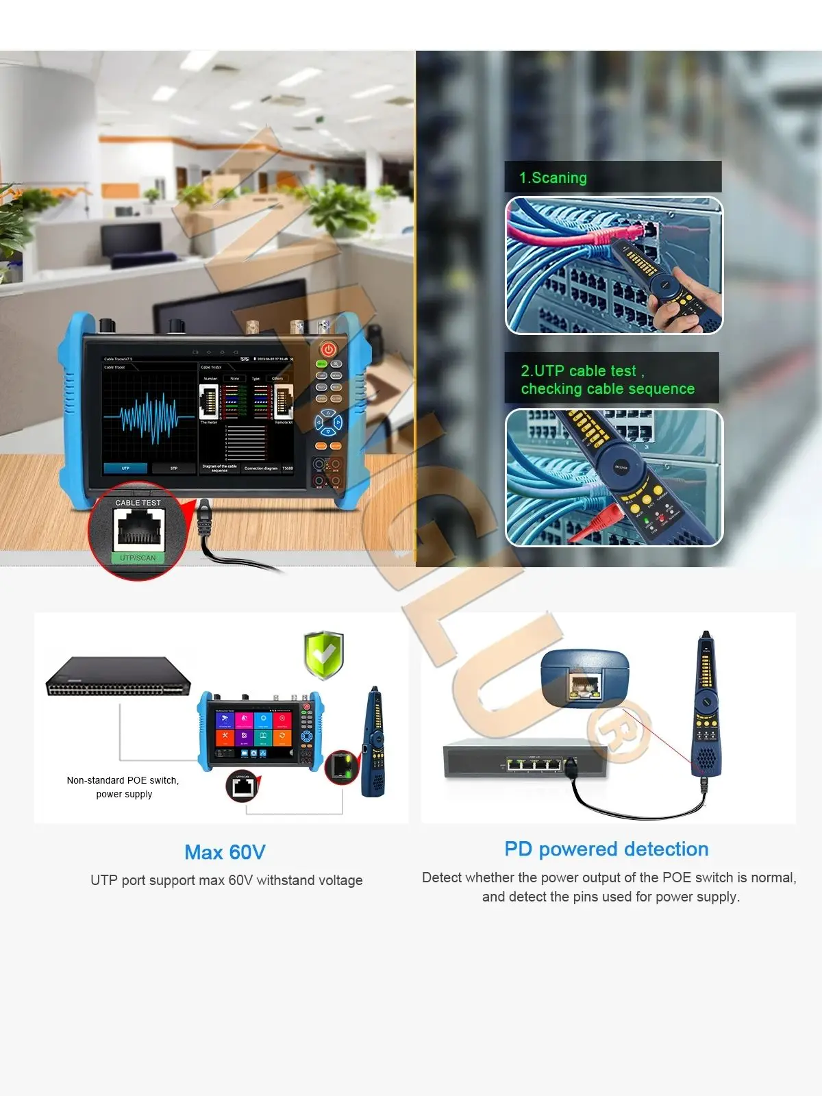 IPC-9800CLMOVTADHS Pro IPC-Tester unterstützt 8K IPC-Kamera und VGA 8MP AHD CVI TVI Test, WLAN PTZ Kabeltester, HDMI PoE CCTV-Tester.