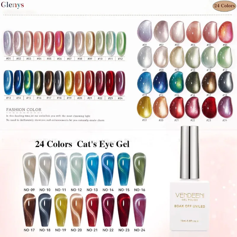 Glenys 24 color cat's eye nail polish glue popular soaking gel color good affectionate elegant nail salon nail art varnish set