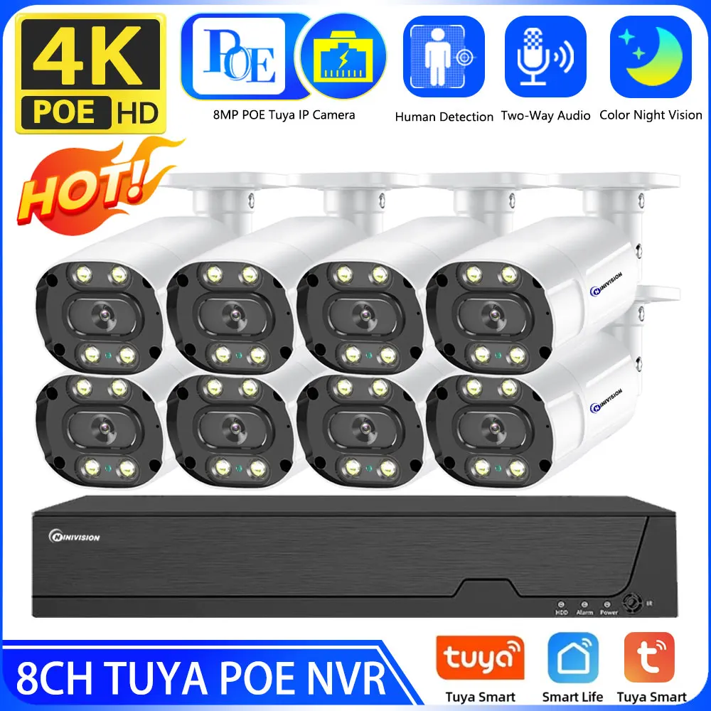 

4K 8MP 8CH Tuya Smart Life POE NVR Video Recorder 8MP POE Color Night Vision Security IP Camera Surveillance CCTV Network System