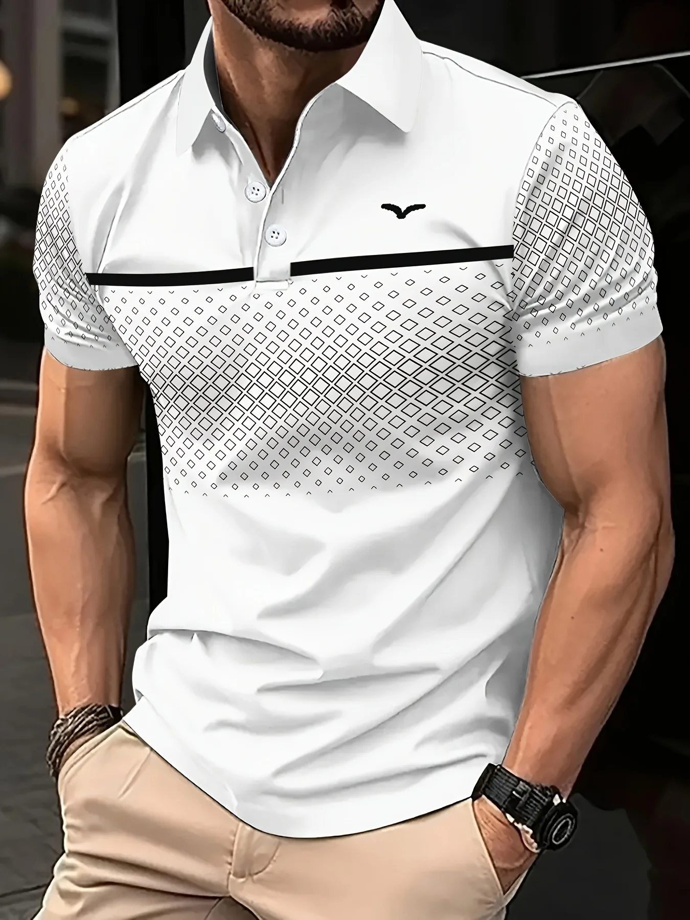 

Summer Men's Polo Shirt 3d Stripes Print High-Quality Business Men Clothing Casual Short Sleeved Loose Logo Polo Shirt Tops Tees