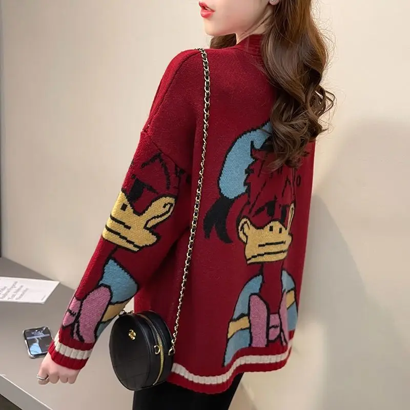 Spring and Autumn 2023 New Korean Version Slouchy Loose Knitted Cardigan Sweater Coat Female Minority Design Top Ins Trend