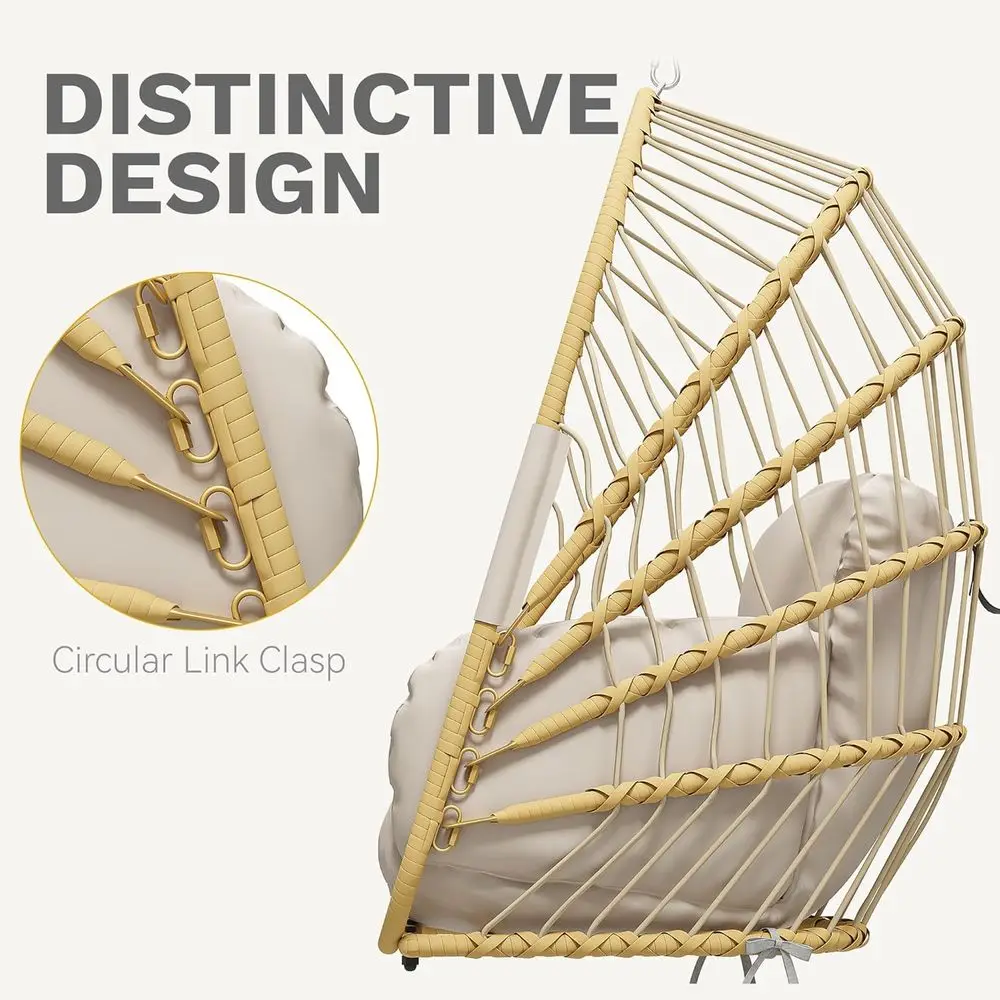 Hanging Egg Swing Chair with Cushions and Stand, Supports Up to 300lbs, Suitable for Indoor or Outdoor Use, Beige
