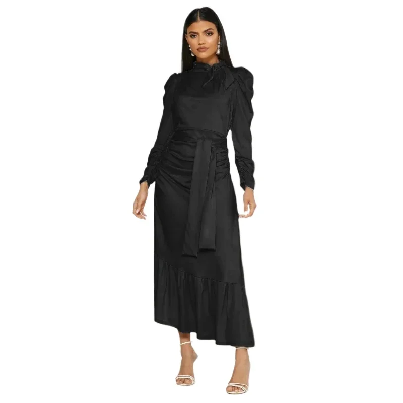 UNI New Fashion Long Dress Muslim Islamic Folds Dress Dubai Fashion Muslim Womens Abaya Dresses Wrap Maxi Dress