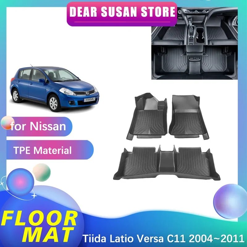 Car Floor Mat for Nissan Tiida Latio Versa C11 2004~2011 2005 TPE Foot Pad Liner Waterproof Luggage Cover Space Rug Accessories