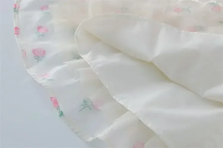 Sommer Mädchen 1–8 Jahre Blumenrosen Prinzessin Kleid Spitze abgestufte Schleife hinten Perlenakzent knielang Party Geburtstagsfeier – Detail 25
