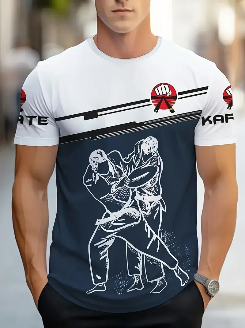 

Men's Karate Tshirts Kickboxing Martial Arts Motifs 3D Print Sports T-Shirt Summer Loose Short Sleeve Top Oversized Tee Clothing