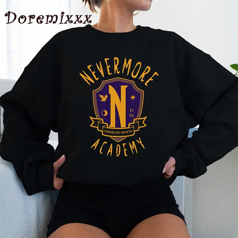 Hot Wednesday Nevermore Academy Graphic Hoodie Addams Women Pullover Hoodies Nevermore Academy Sweatshirt Unisex Gothic Clothes