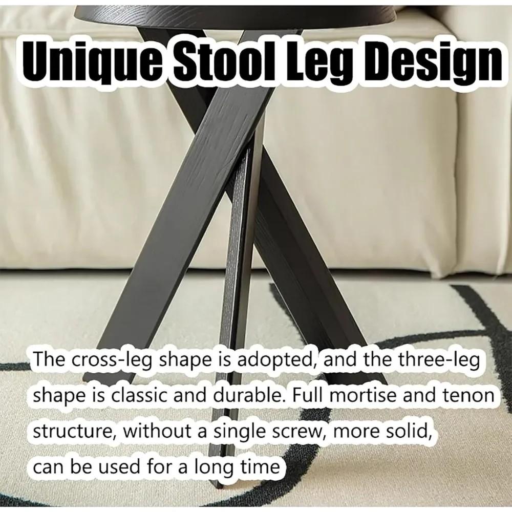 Round Coffee Table, Solid Wood End Table Center Cafe Table Rustic Sofa Side Table With Stable Crossed Triangle Legs