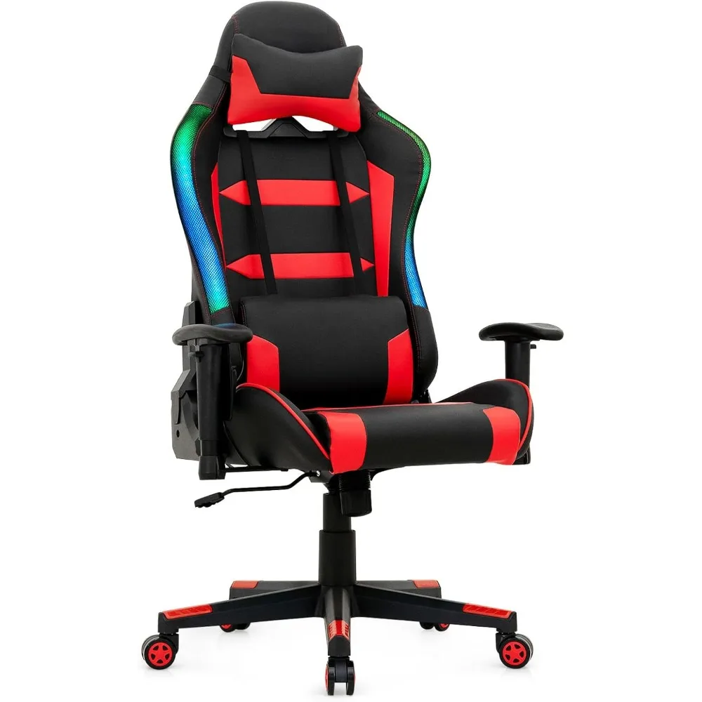 

Игровое кресло RGB, эргономичное кресло для видеоигр со светодиодной подсветкой, компьютерное кресло для киберспорта с высокой спинкой, регулируемое с кожей ПВХ, головные уборы