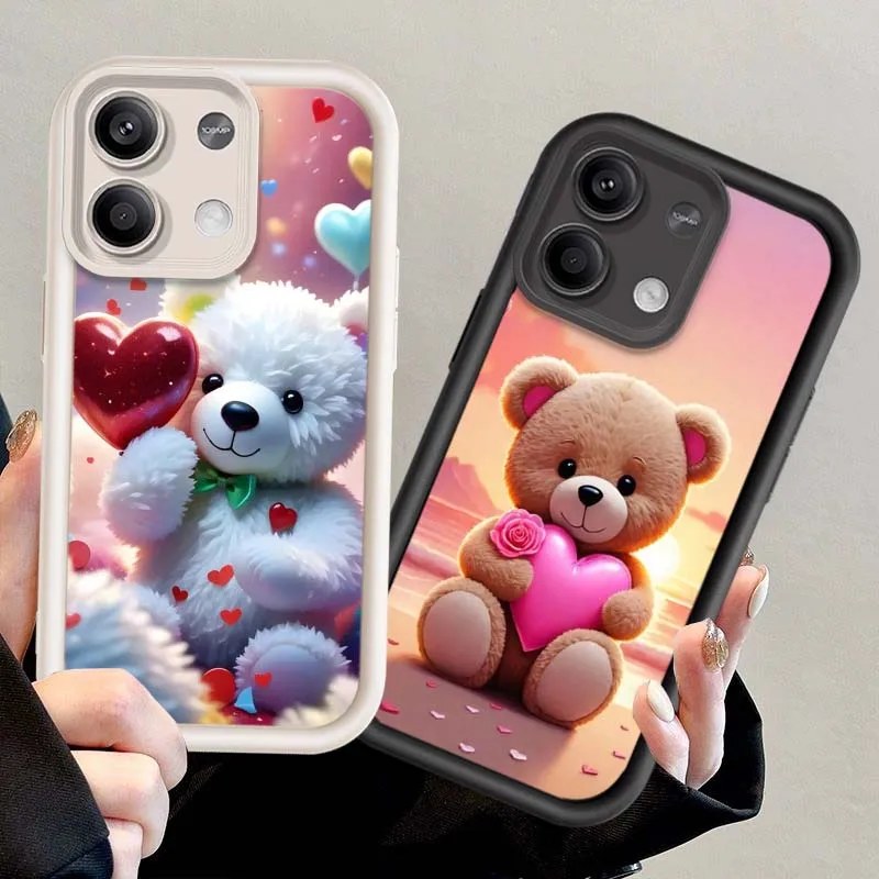 Fashion Cute Bear Heart Cartoon Cover For Xiaomi Redmi Note 14 13 12 Pro Max Turbo Speed 5G 4G Soft Eye Ladder Phone Case