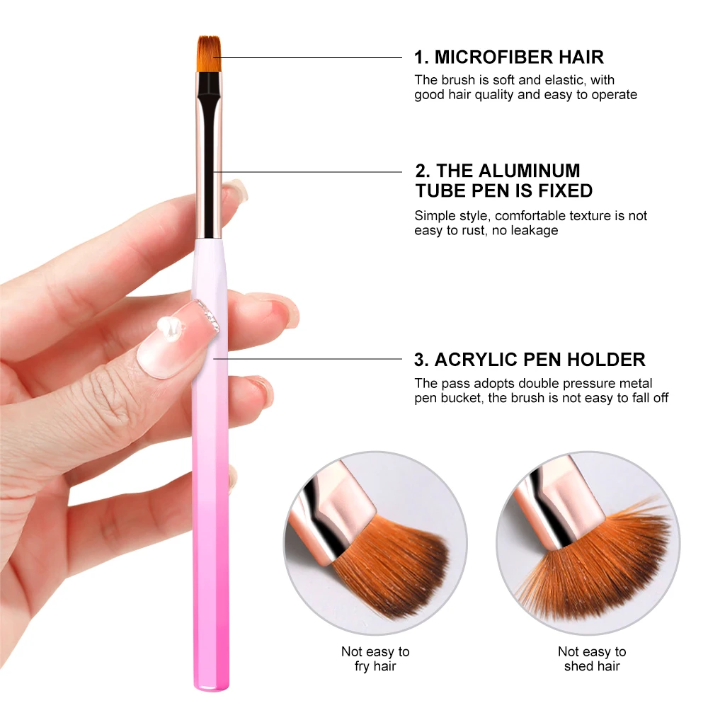 Pennello per unghie per set di pennelli per gel per manicure, disegno a strisce, kit di pennelli per gel per intaglio in polvere liquida acrilica professionale