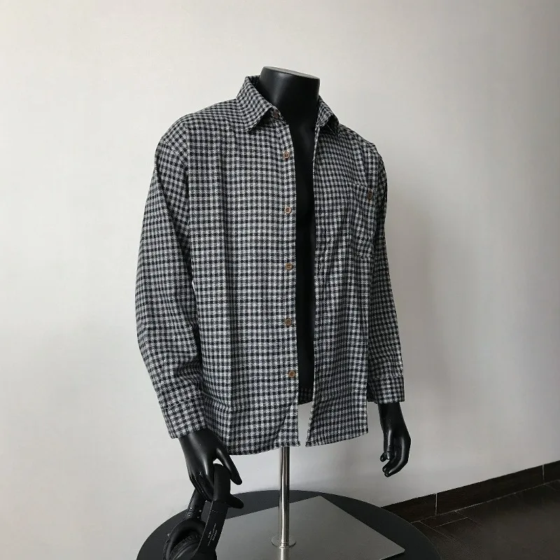 

Мужская повседневная удлиненная куртка-свитер в клетку больших размеров для осени и зимы, в американском стиле, для пар, из полиэфирного волокна