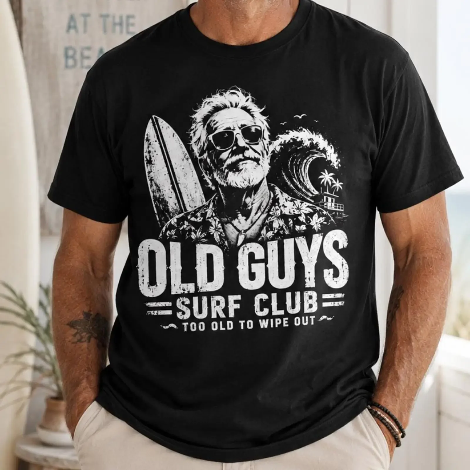 Old Guys Surf Club T Shirt Too To Wipe Out Funny Surfer Dad Beach Grandpa vintage Washed designer clothes Soft graphic homme