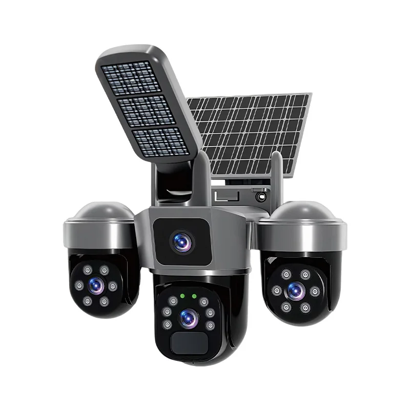 6MP V380 APP Solarbetriebene Dreifach-Objektiv-Kamera mit AOV 4G WIFI Flutlicht KI-Humanoid-Erkennung Heimsicherheit CCTV Babymonitor