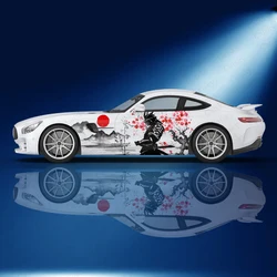 Samurai Japanese Plum Blossom Ink Painting Car Decal Side Graphics Wrap Vinyl Modified Car Parts Car Sticker Custom Picture DIY