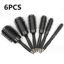 6pcs/set Black Boar Bristles Round Hair Comb Professional Hairdressing Hair Brush Anti-Static Barber Salon Styling Tools