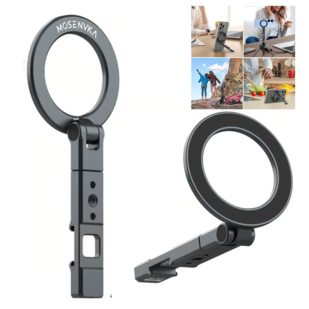 

360° Rotation Magnetic Phone Holder w 1/4"-20 Cold Shoe for Recording Video Phone Tripod Mount for Magsafe iPhone Android