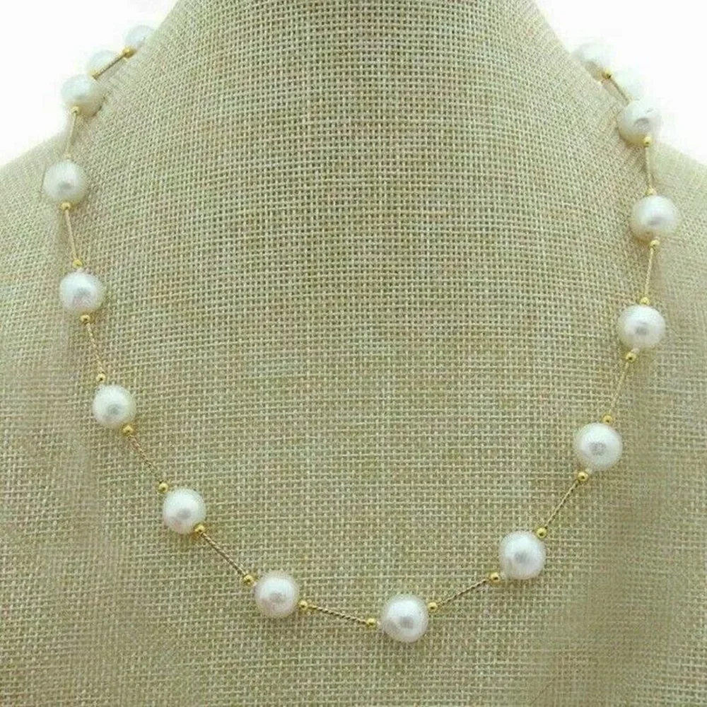 Gorgeous Pearl Necklace AAA9-10mm Japanese White Round Pearl Necklace 14K 18inch 22 inch