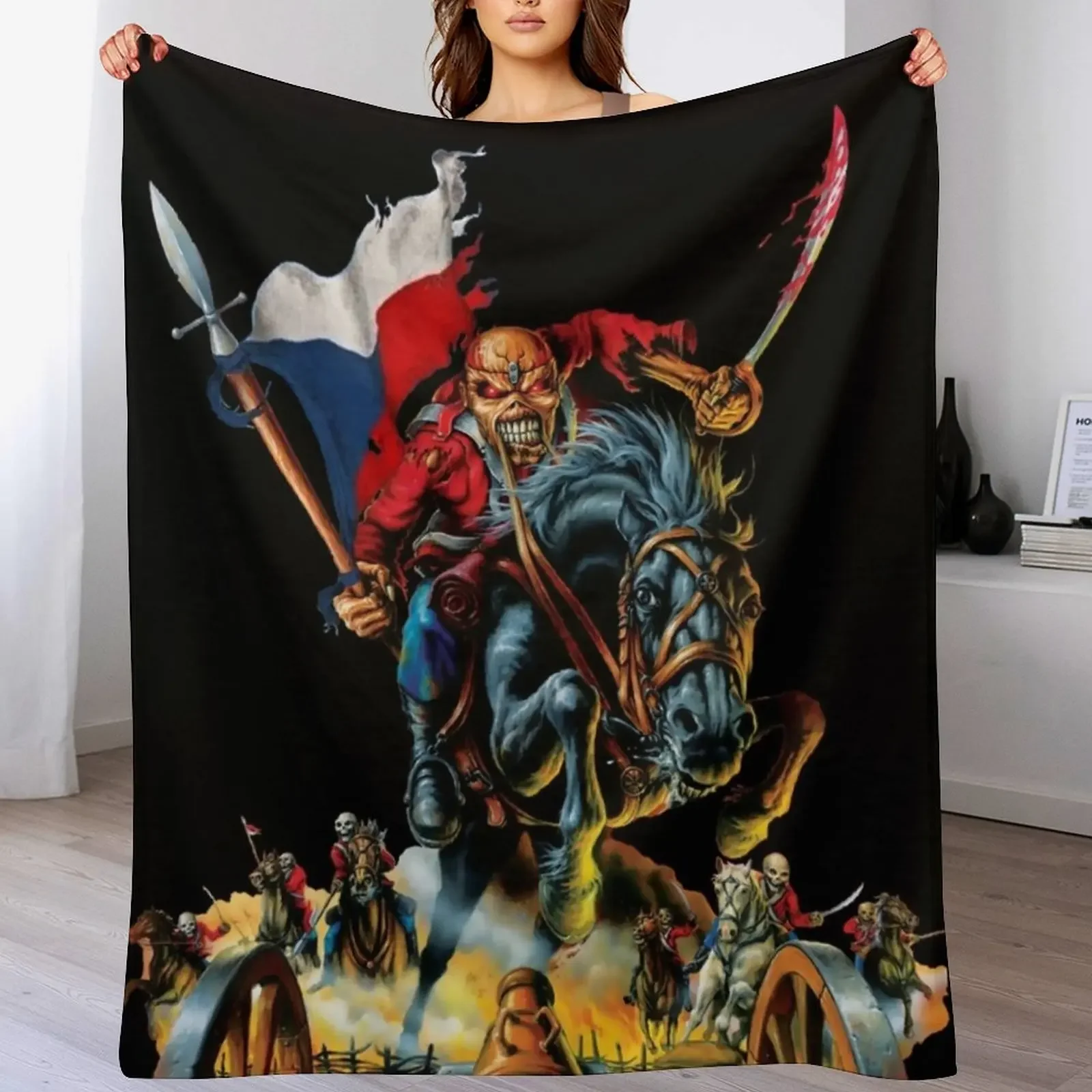 Heavy Rock music Iron 80s skull Iron Throw Blanket Long Lasting Soft Plush Blanket for Daily Use