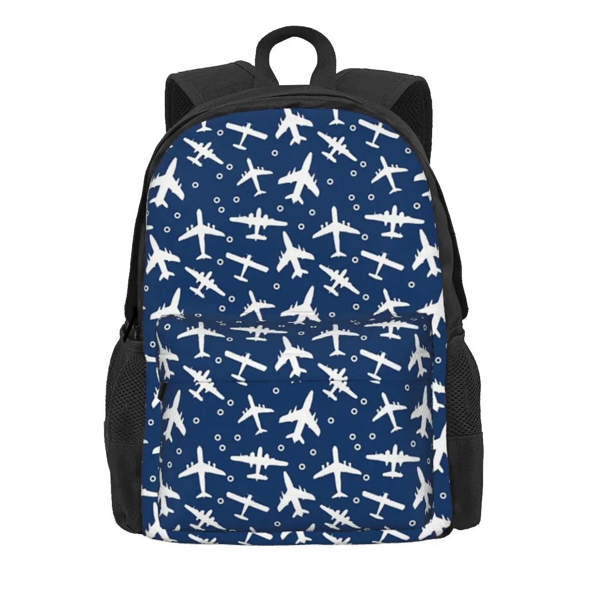 

Blue And White Aeroplanes Silhouette Pattern Backpack Daypack Large Capacity Kids BookBag School Bag Shoulder Bags for Men Women