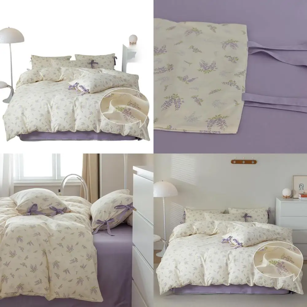 

Комплект постельного белья Twin XL с фиолетовым цветочным принтом, ботанический стиль потертого шика, 1 одеяло и 2 шары для девочек (3 предмета)