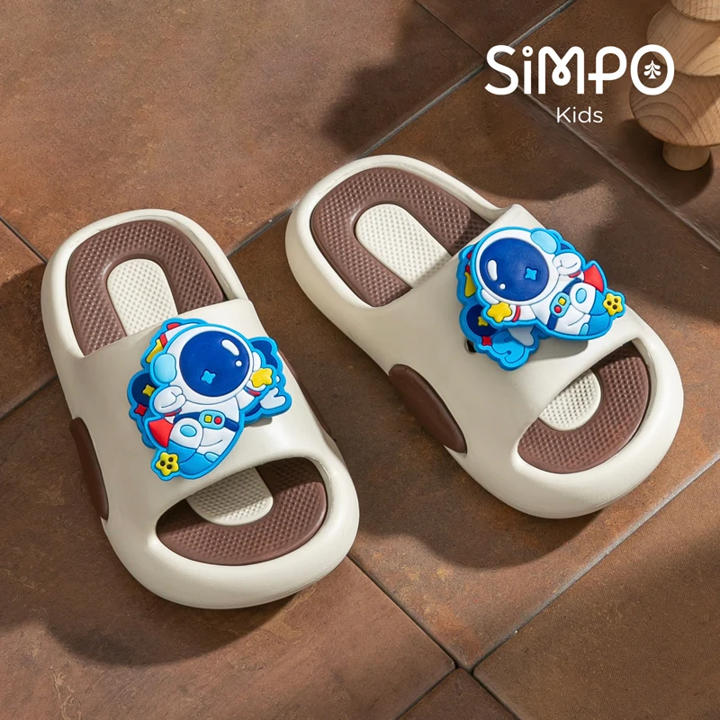 Summer Boy's Spaceman Toddler Slides With Rotating Charms Thick Sole Open Toe Slippers Slip On Children's Sandals