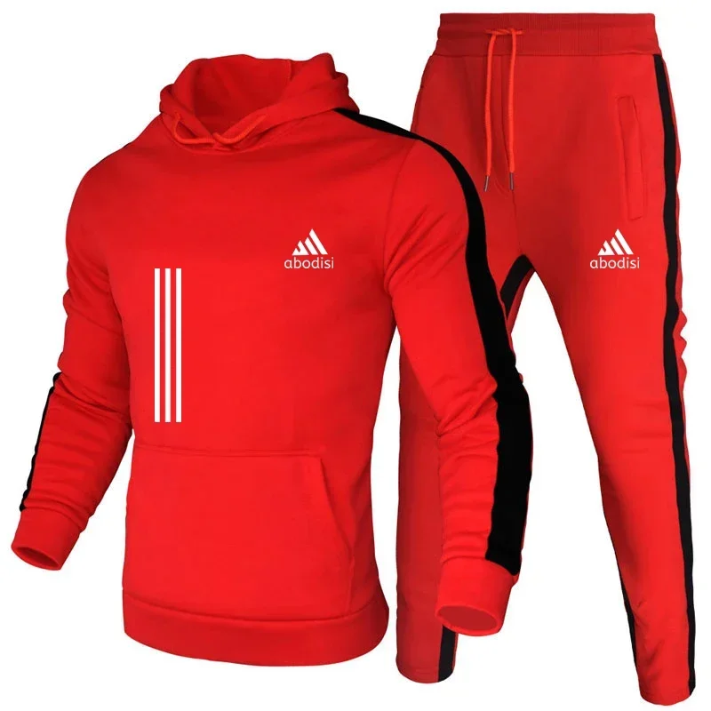 Herenpak 2024 Herfst/Winter herenhoodie Nieuwe zijgestreepte joggingbroek Casual hoodie + broek sweatsuit, joggingbroek