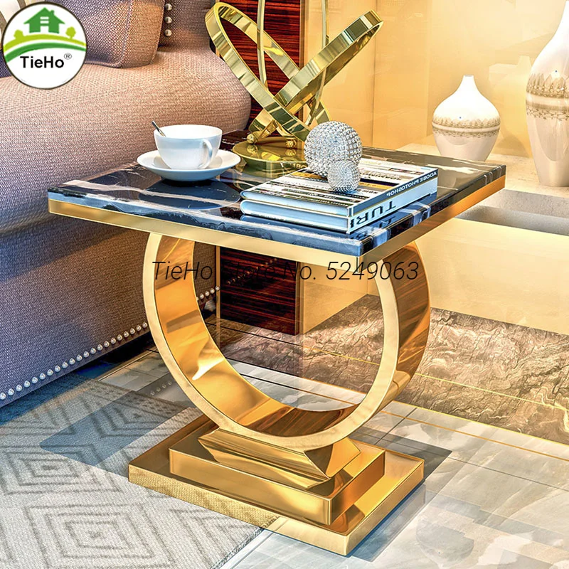 Modern Square Coffee Tables Sofa Corner Side Table Luxury Stainless Steel Base Marble Top Golden Silver Living Room Furniture