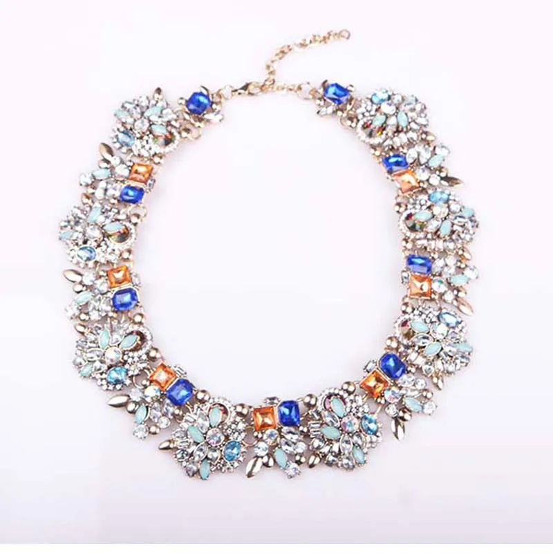 

DIY accessories AliExpress popular, European and American big-name colored gemstones, short collarbone exaggerated necklace, ret