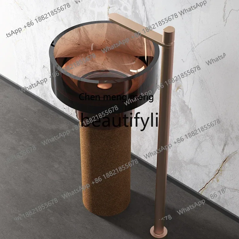 Transparent column basin Integrated floor-to-ceiling wash basin Color resin art wind wash table Hotel column type