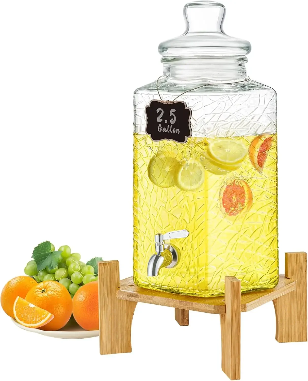

2.5 Gallon Drink Dispensers for Parties, Glass Juice Dispenser with Stand, Iced Tea Lemonade Juice Water Dispenser