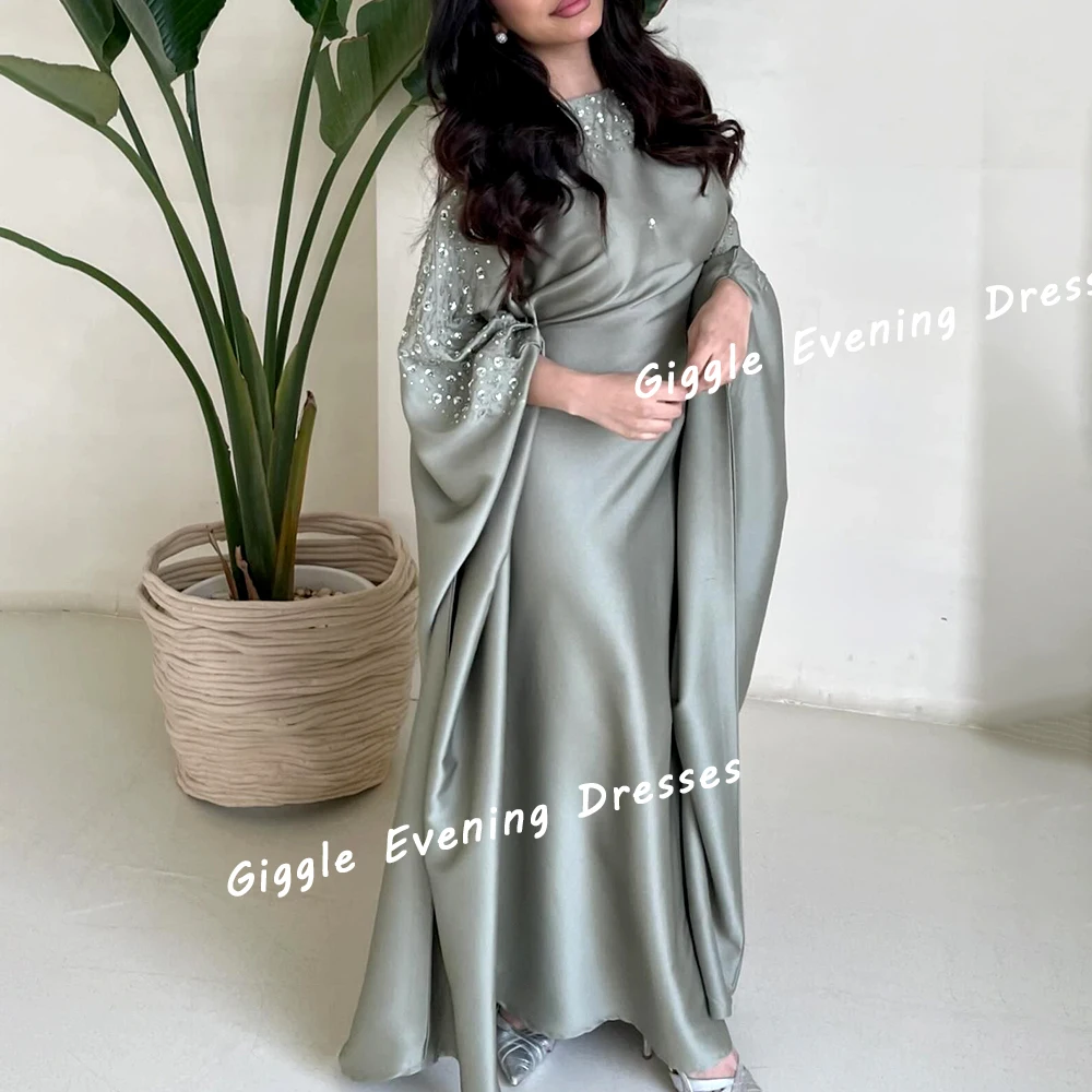 Giggle Satin O-Neck Beading Exquisite Prom Gown Saudi Arab Elegance Pleating Floor-Length Evening Party Dresses for Women 2024