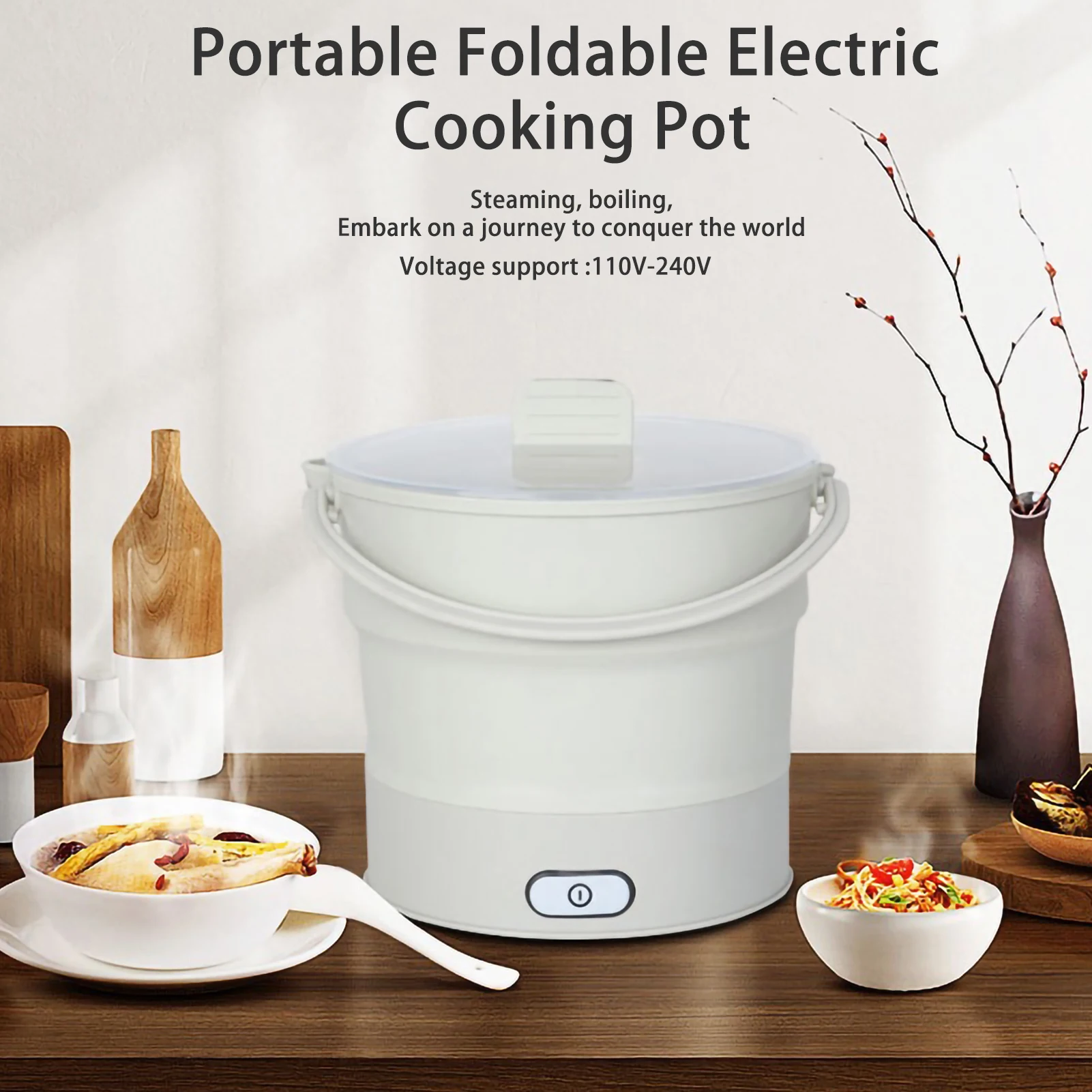 Foldable Electric Cooker 220V Mini Multifunction Hot Pot Food Steamer Cooking Machine for Dormitory Noodle Cooker for Travel